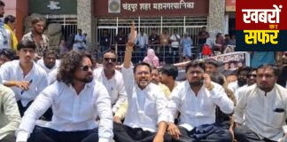 अमृत जल योजना के घटिया कार्यों के विरोध में महाविकास युवक आघाड़ी का ‘घागर फोड़ो’ मोर्चा