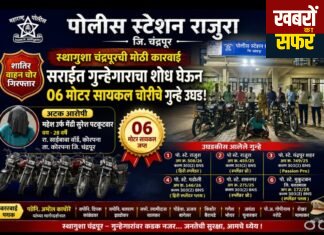 चंद्रपुर पुलिस की बड़ी सफलता: शातिर वाहन चोर गिरफ्तार, 6 चोरी की मोटरसाइकिलें बरामद