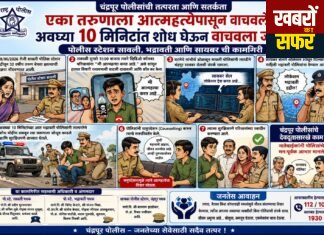 चंद्रपुर पुलिस की तत्परता से बची एक युवक की जान, महज 10 मिनट में खोजकर आत्महत्या से बचाया
