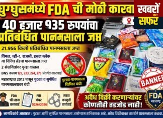 घुग्घुस में FDA की बड़ी कार्रवाई, 40,935 रुपये का प्रतिबंधित पान मसाला जब्त